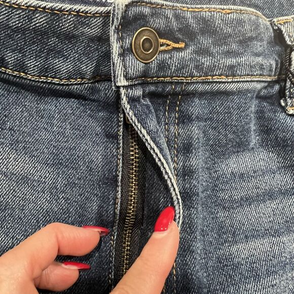 No Boundaries Jr Size 21 Jeans Super High Rise Mom Destructed Relaxed Dark Wash - Picture 7 of 13